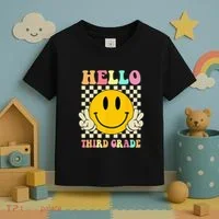 Hello Third Grade Hippie Smile Face 3rd Grade Back To School Toddler T-Shirt thumb 3