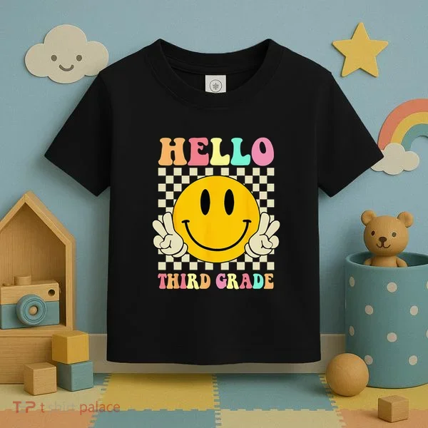 Hello Third Grade Hippie Smile Face 3rd Grade Back To School Toddler T-Shirt