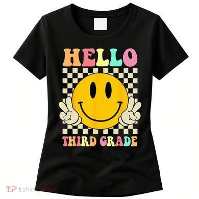 Hello Third Grade Hippie Smile Face 3rd Grade Back To School Women's T-Shirt