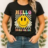 Hello Third Grade Hippie Smile Face 3rd Grade Back To School Women's T-Shirt thumb 2