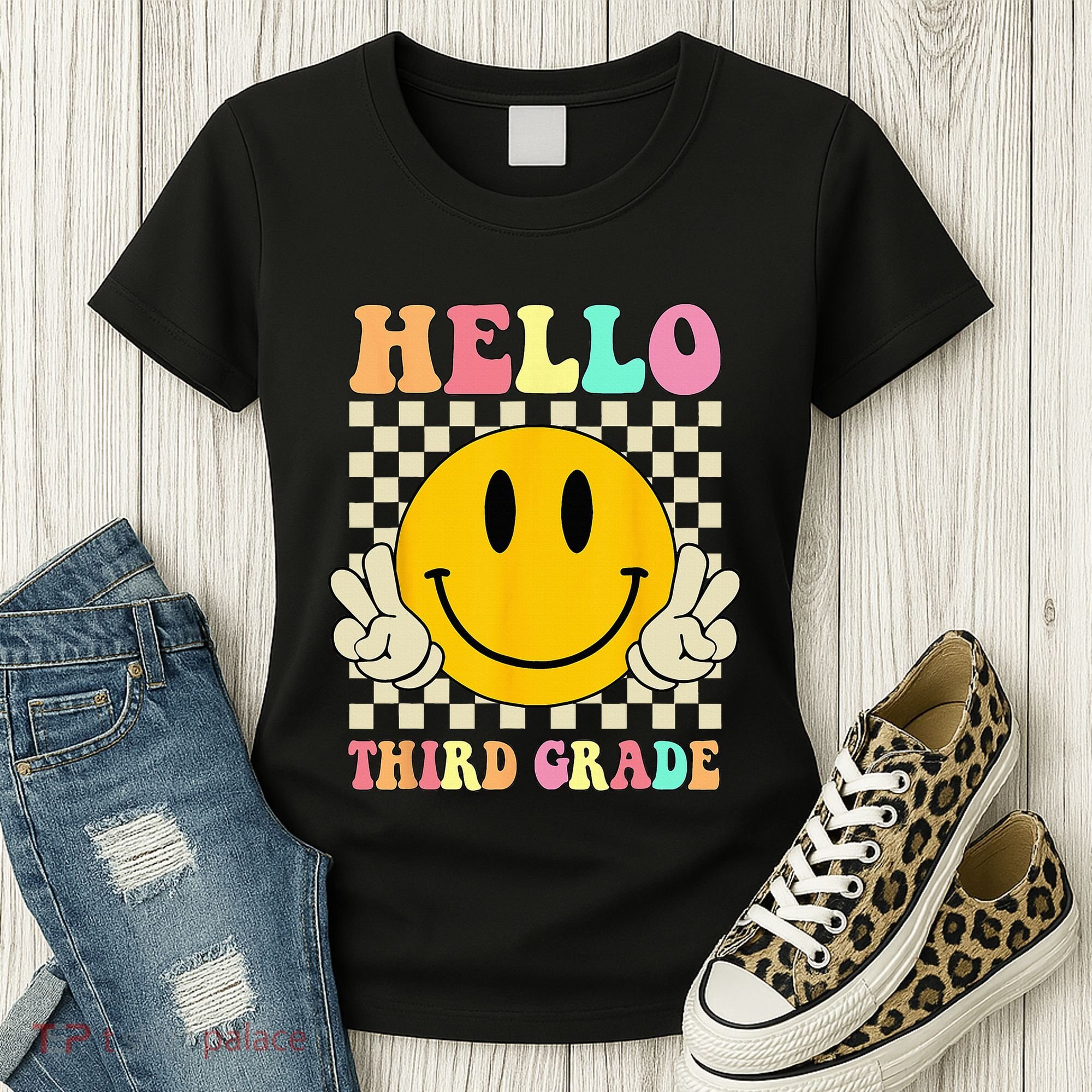Hello Third Grade Hippie Smile Face 3rd Grade Back To School Women's T-Shirt