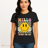 Hello Third Grade Hippie Smile Face 3rd Grade Back To School Women's T-Shirt thumb 4