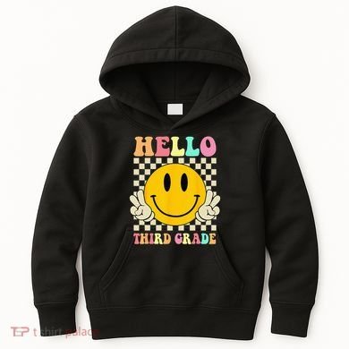Hello Third Grade Hippie Smile Face 3rd Grade Back To School Kids Hoodie