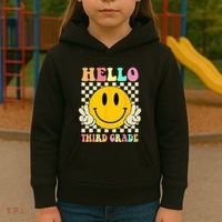 Hello Third Grade Hippie Smile Face 3rd Grade Back To School Kids Hoodie thumb 3
