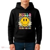 Hello Third Grade Hippie Smile Face 3rd Grade Back To School Kids Hoodie thumb 4
