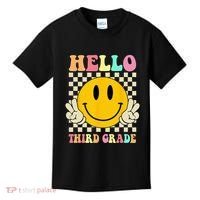 Hello Third Grade Hippie Smile Face 3rd Grade Back To School Kids T-Shirt thumb 0