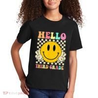 Hello Third Grade Hippie Smile Face 3rd Grade Back To School Kids T-Shirt thumb 2
