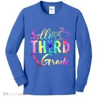 Hello Third Grade Tie Dye Back To School 3Rd Grader Teacher Gift Kids Long Sleeve Shirt thumb 0