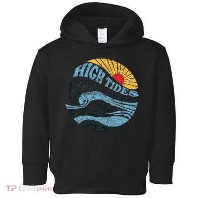 High Tides Good Vibes Vintage Wave And Palm Tree Toddler Hoodie