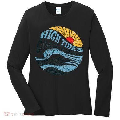 High Tides Good Vibes Vintage Wave And Palm Tree Women's Long Sleeve Shirt