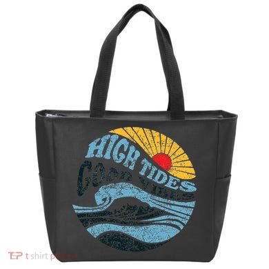 High Tides Good Vibes Vintage Wave And Palm Tree Tote Bag