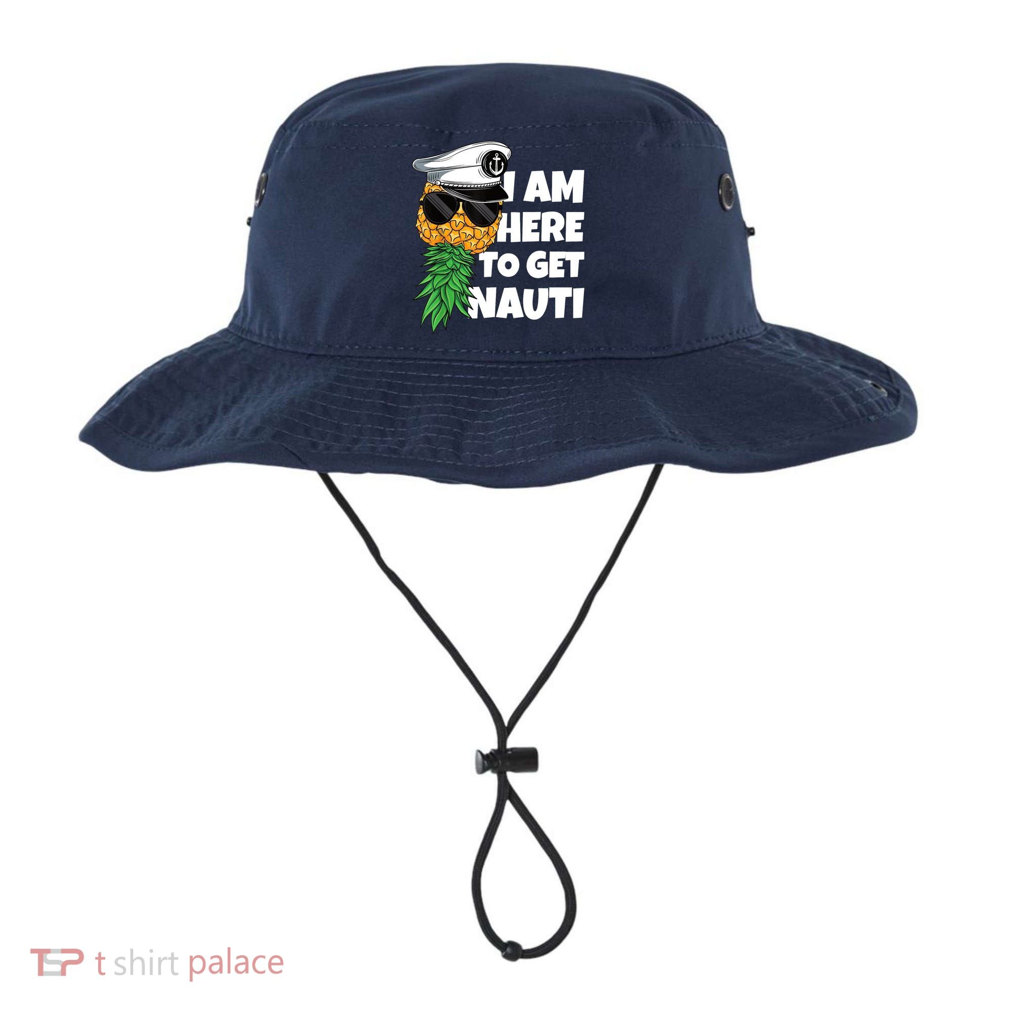 Here To Get Nauti Cruise Boat Upside Down Pineapple Swinger Bucket Hat