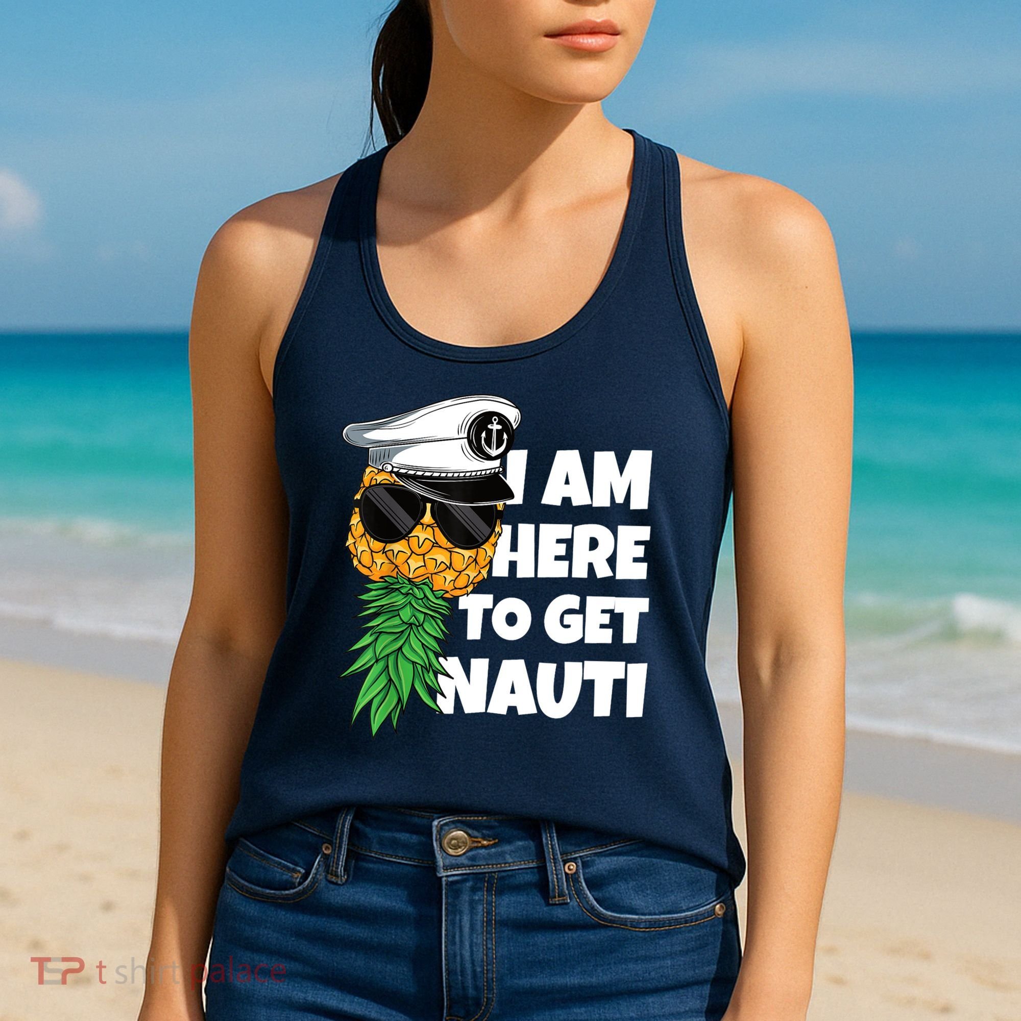Here To Get Nauti Cruise Boat Upside Down Pineapple Swinger Women's Tank Top