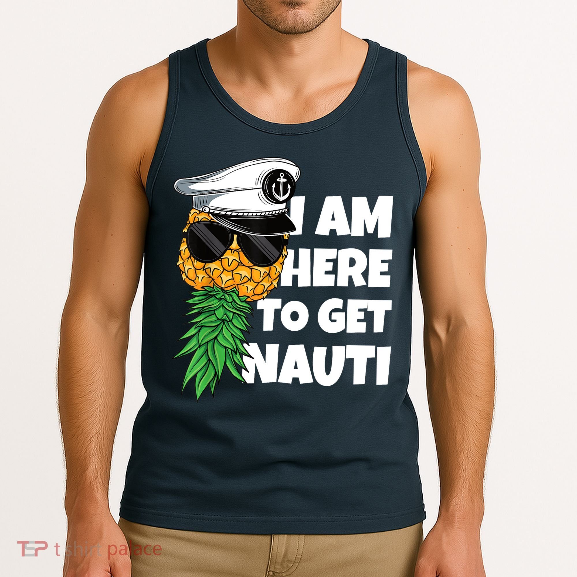 Here To Get Nauti Cruise Boat Upside Down Pineapple Swinger Tank Top