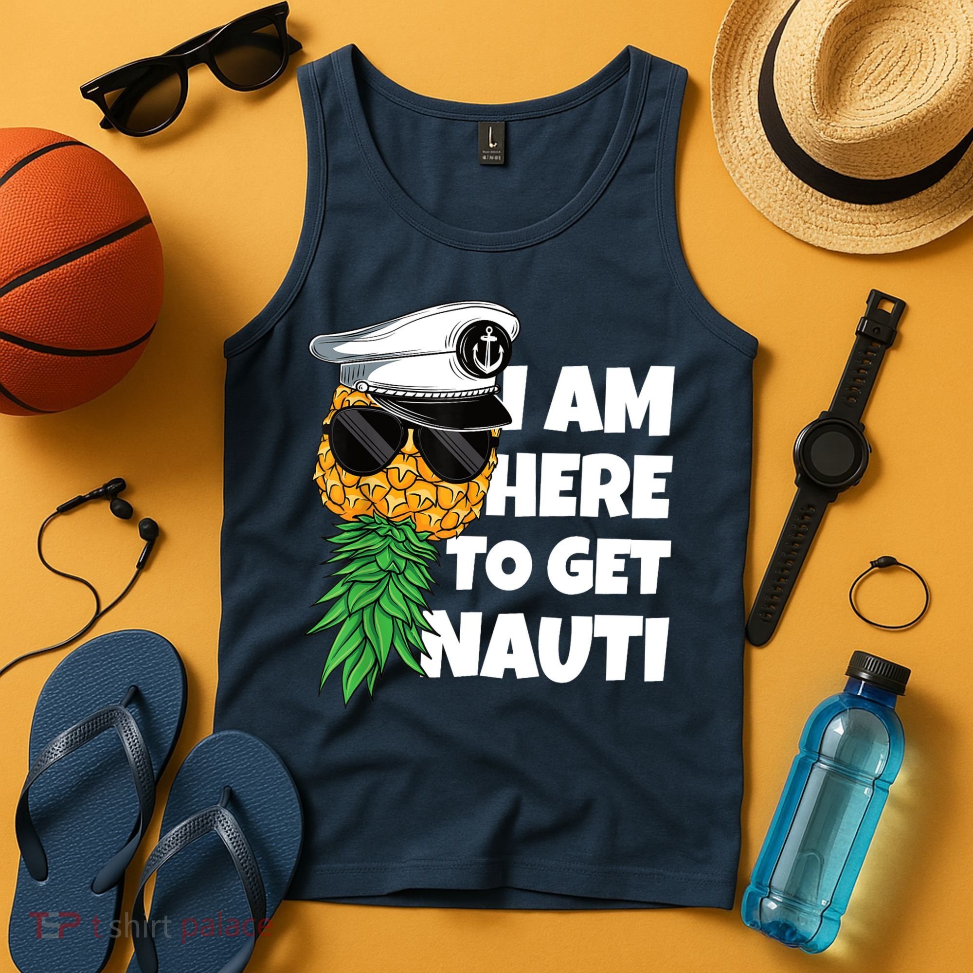 Here To Get Nauti Cruise Boat Upside Down Pineapple Swinger Tank Top