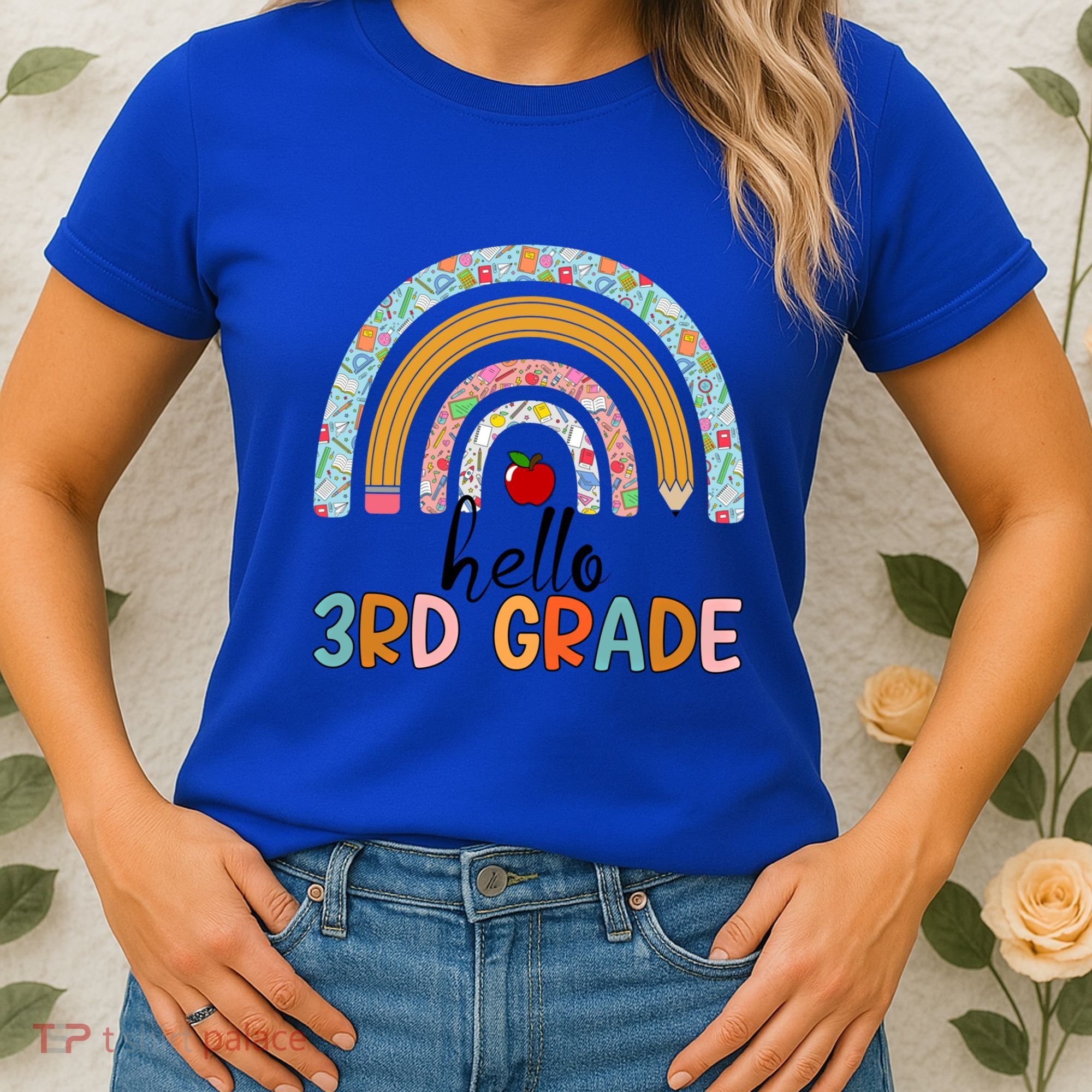 Hello Third Grade Rainbow First Day Of 3Rd Grade Teacher Funny Gift Women's T-Shirt