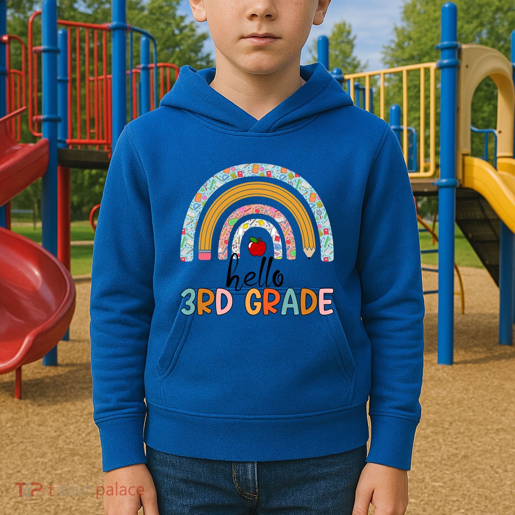Hello Third Grade Rainbow First Day Of 3Rd Grade Teacher Funny Gift Kids Hoodie