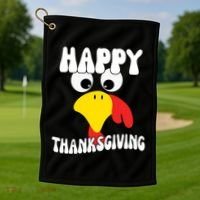 Happy Thanksigiving Gobble Turkey Face Golf Towel thumb 1
