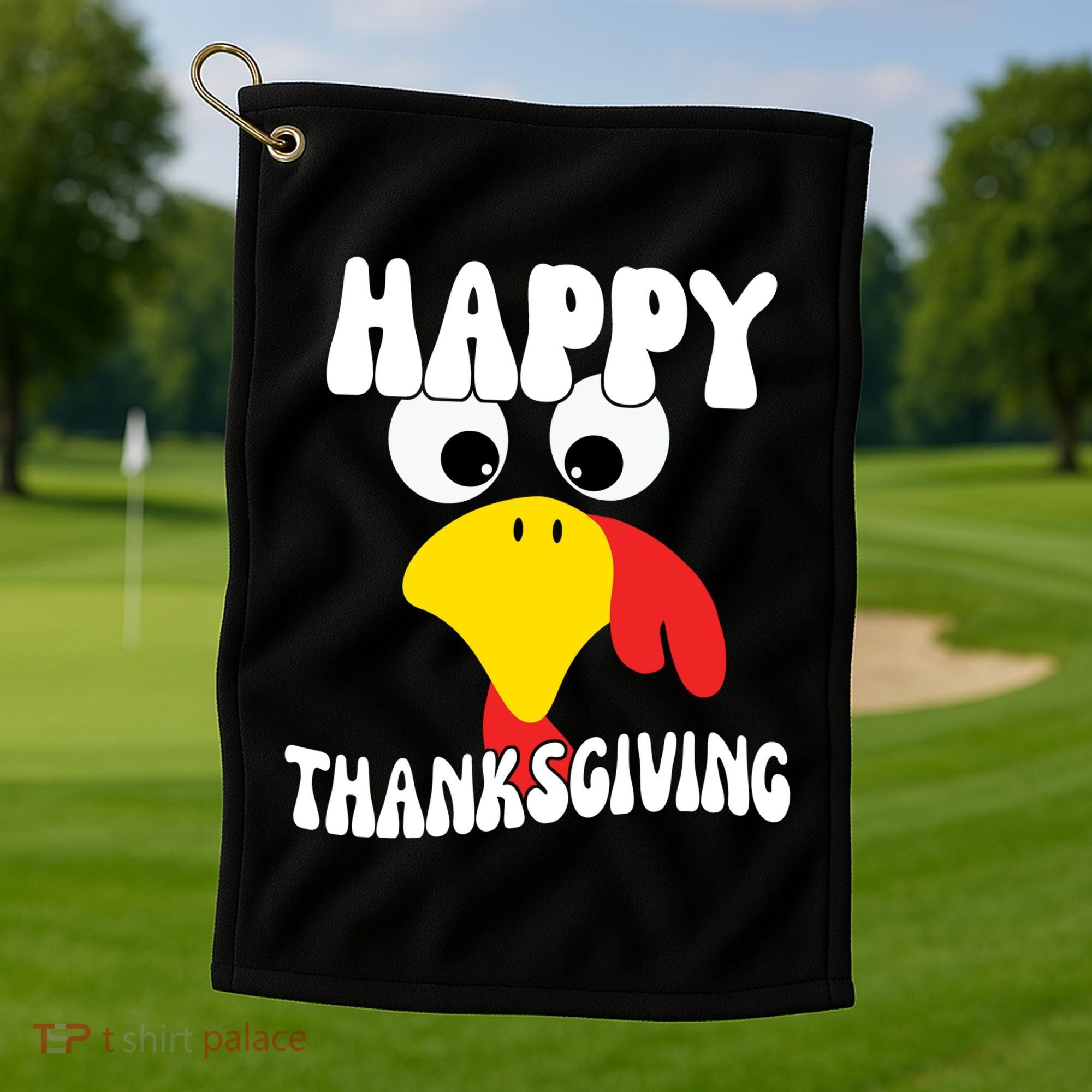 Happy Thanksigiving Gobble Turkey Face Golf Towel