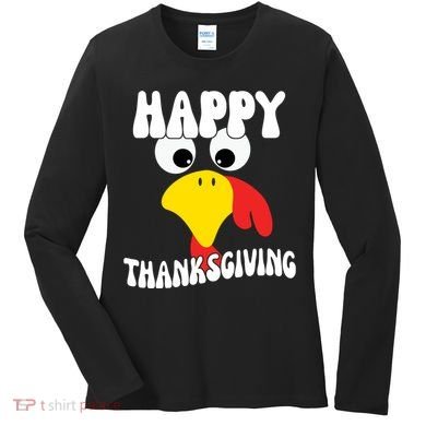 Happy Thanksigiving Gobble Turkey Face Women's Long Sleeve Shirt