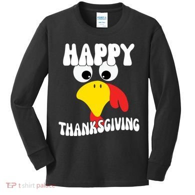 Happy Thanksigiving Gobble Turkey Face Kids Long Sleeve Shirt