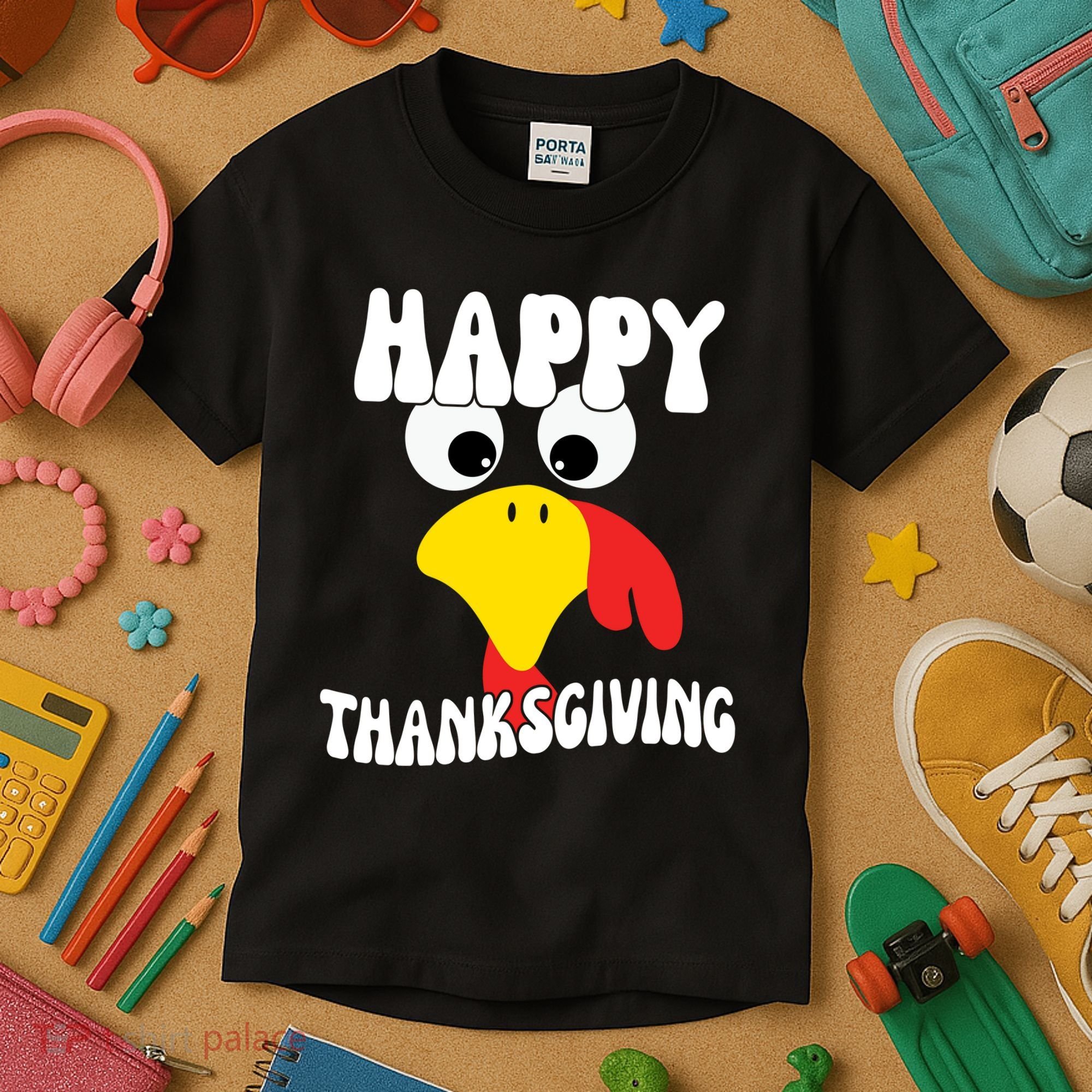 Happy Thanksigiving Gobble Turkey Face Kids T-Shirt