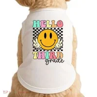Hello Third Grade Retro Smile Team 3rd Grade Back to School Doggie Tank thumb 0