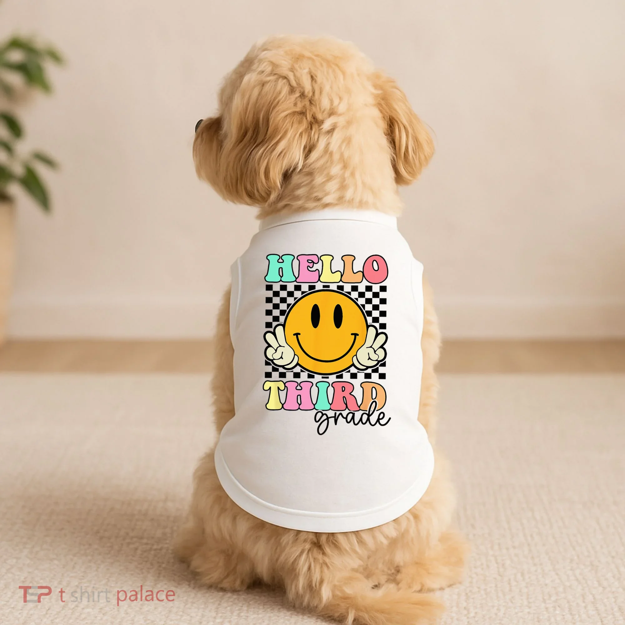 Hello Third Grade Retro Smile Team 3rd Grade Back to School Doggie Tank