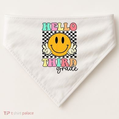 Hello Third Grade Retro Smile Team 3rd Grade Back to School USA-Made Doggie Bandana