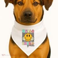 Hello Third Grade Retro Smile Team 3rd Grade Back to School USA-Made Doggie Bandana thumb 1