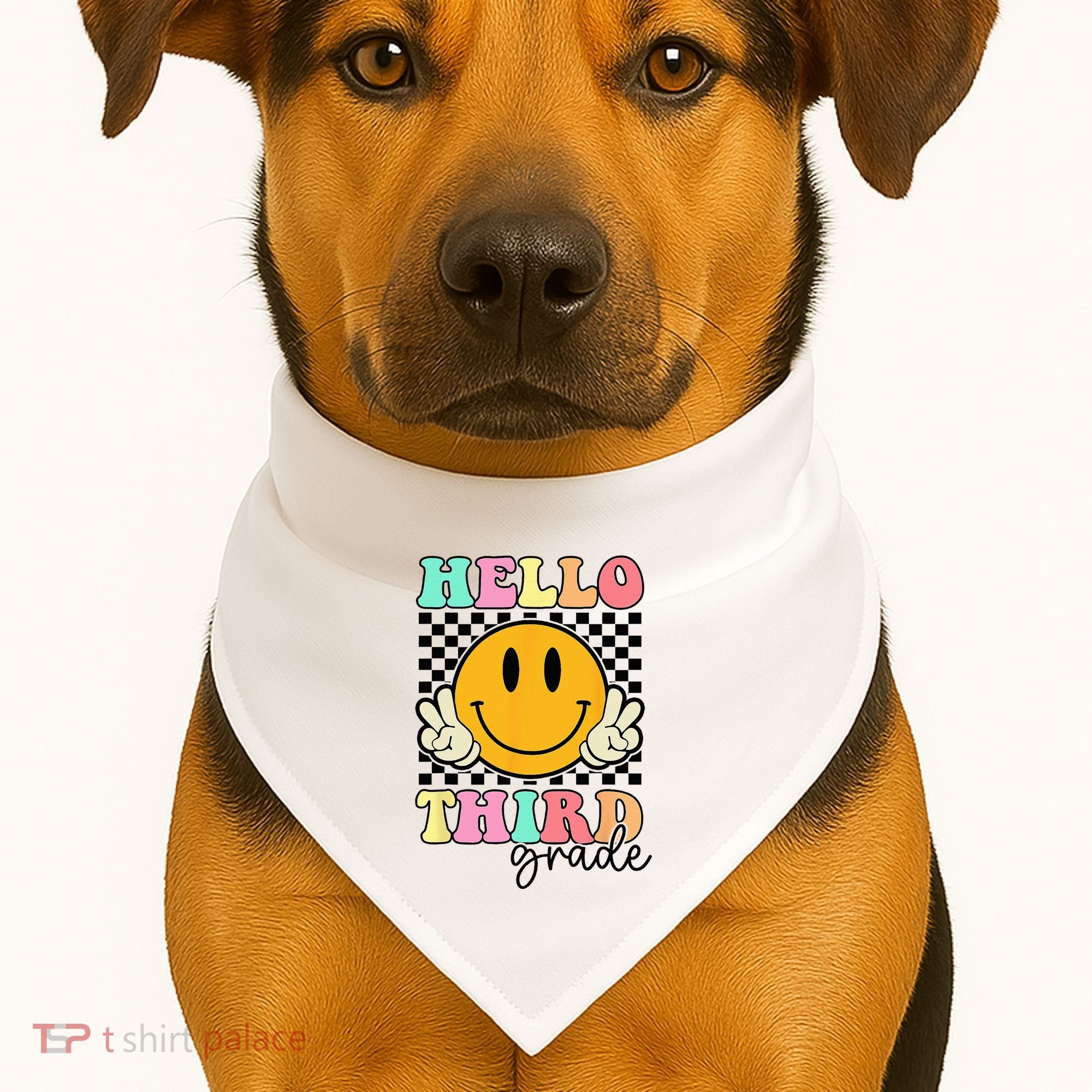 Hello Third Grade Retro Smile Team 3rd Grade Back to School USA-Made Doggie Bandana