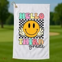 Hello Third Grade Retro Smile Team 3rd Grade Back to School Golf Towel thumb 1
