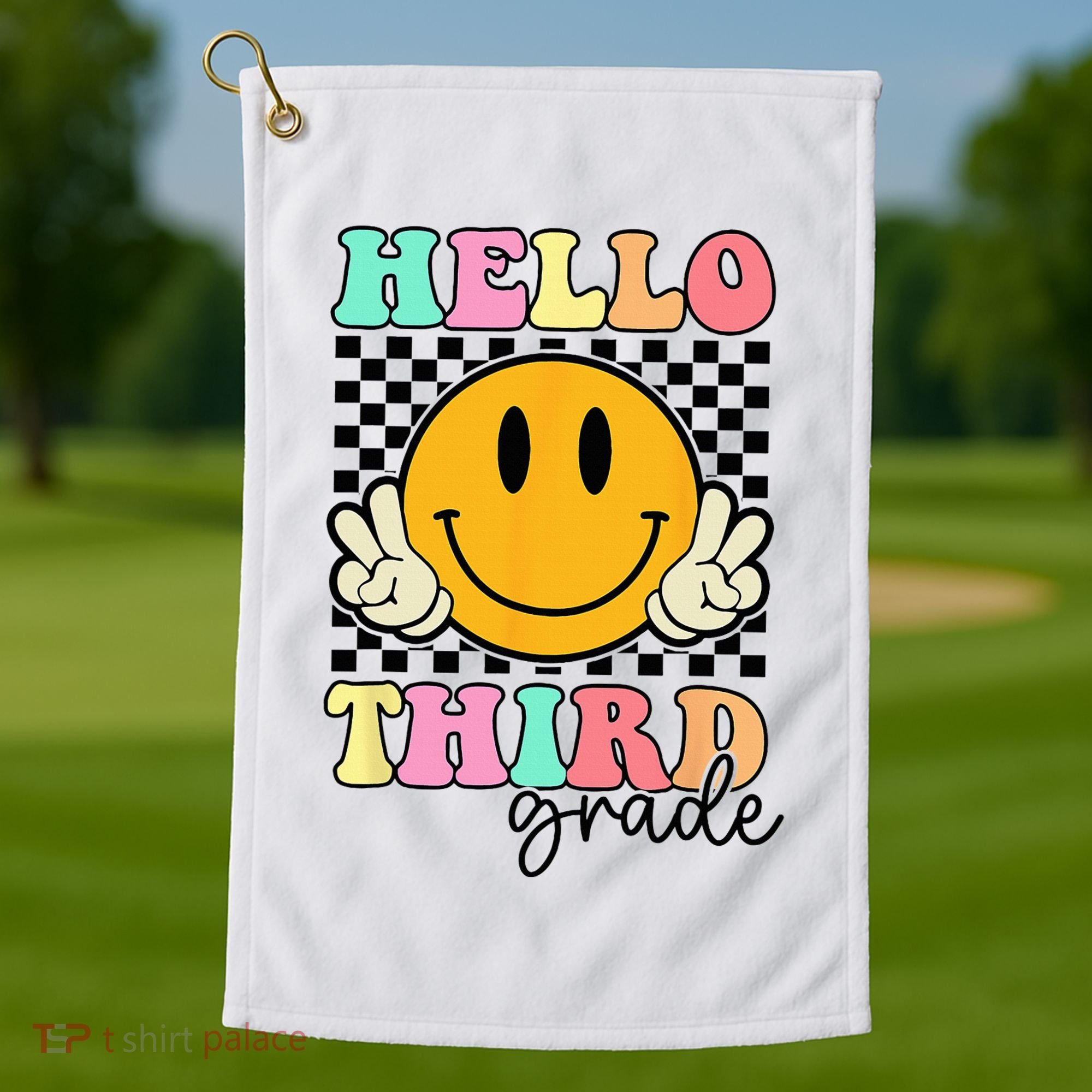 Hello Third Grade Retro Smile Team 3rd Grade Back to School Golf Towel