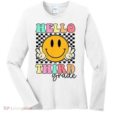 Hello Third Grade Retro Smile Team 3rd Grade Back to School Women's Long Sleeve Shirt