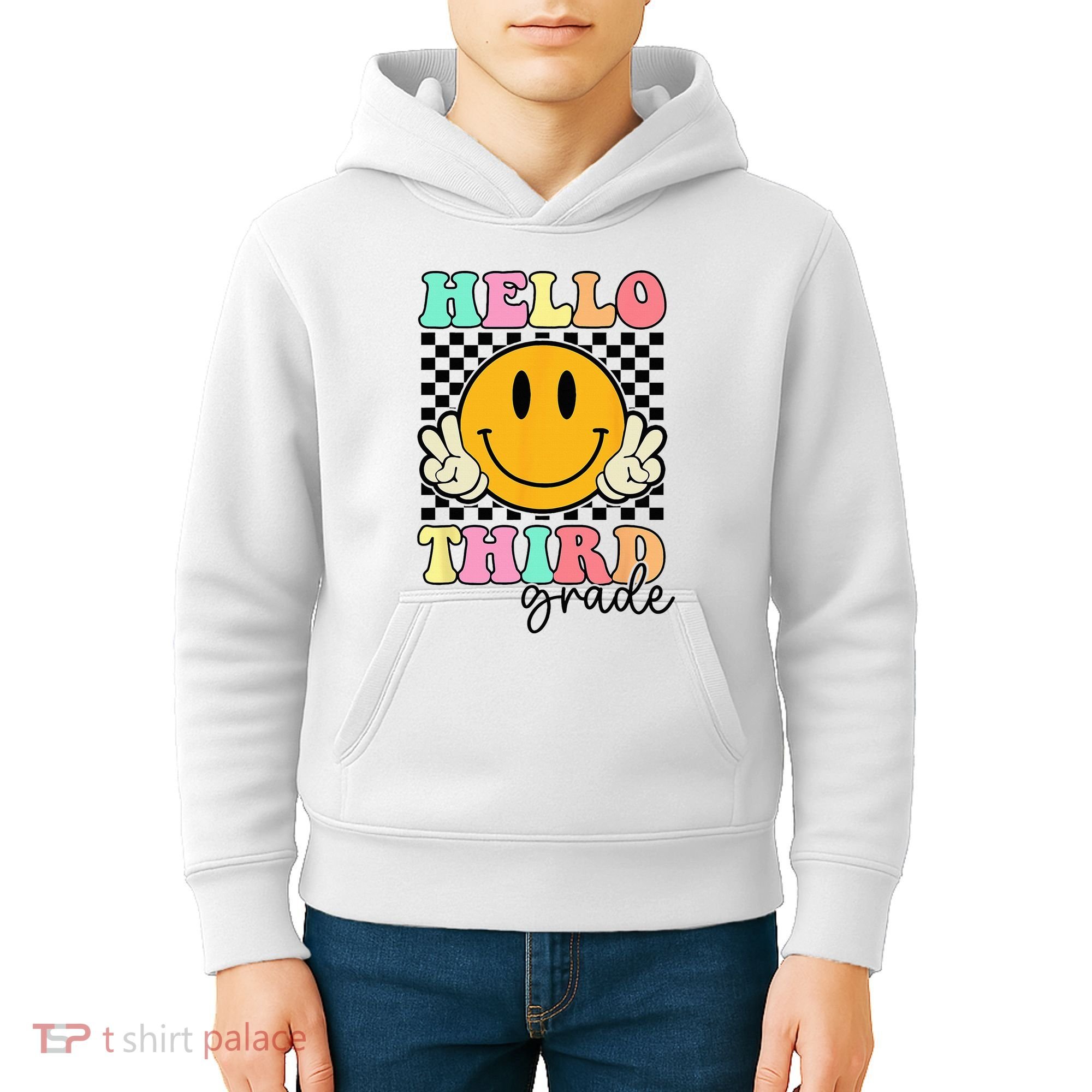 Hello Third Grade Retro Smile Team 3rd Grade Back to School Kids Hoodie