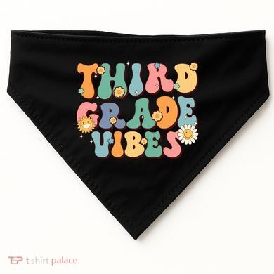 Hippie Third Grade Vibes Retro Groovy First Day Of School Great Gift USA-Made Doggie Bandana