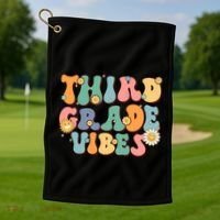 Hippie Third Grade Vibes Retro Groovy First Day Of School Great Gift Golf Towel thumb 1