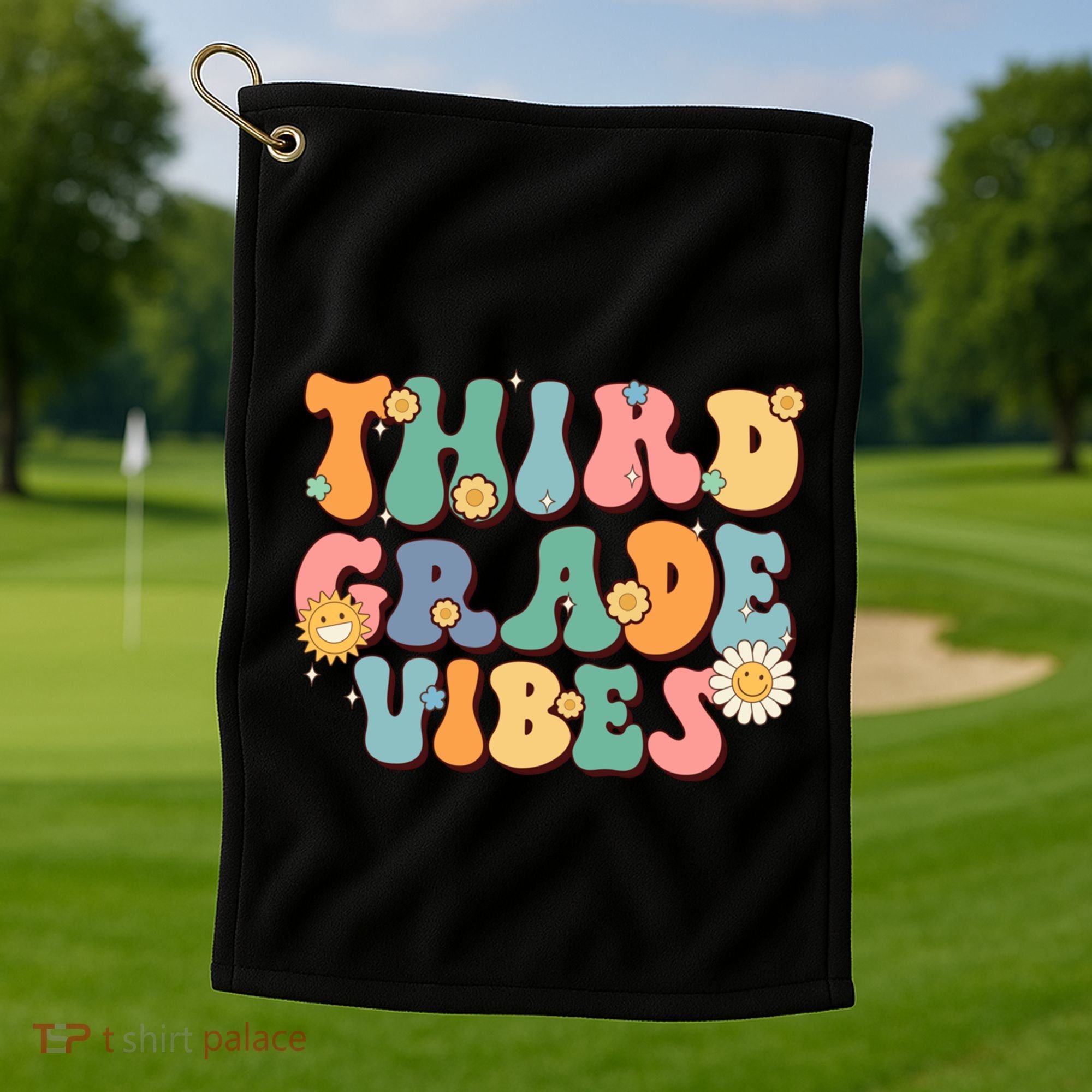 Hippie Third Grade Vibes Retro Groovy First Day Of School Great Gift Golf Towel