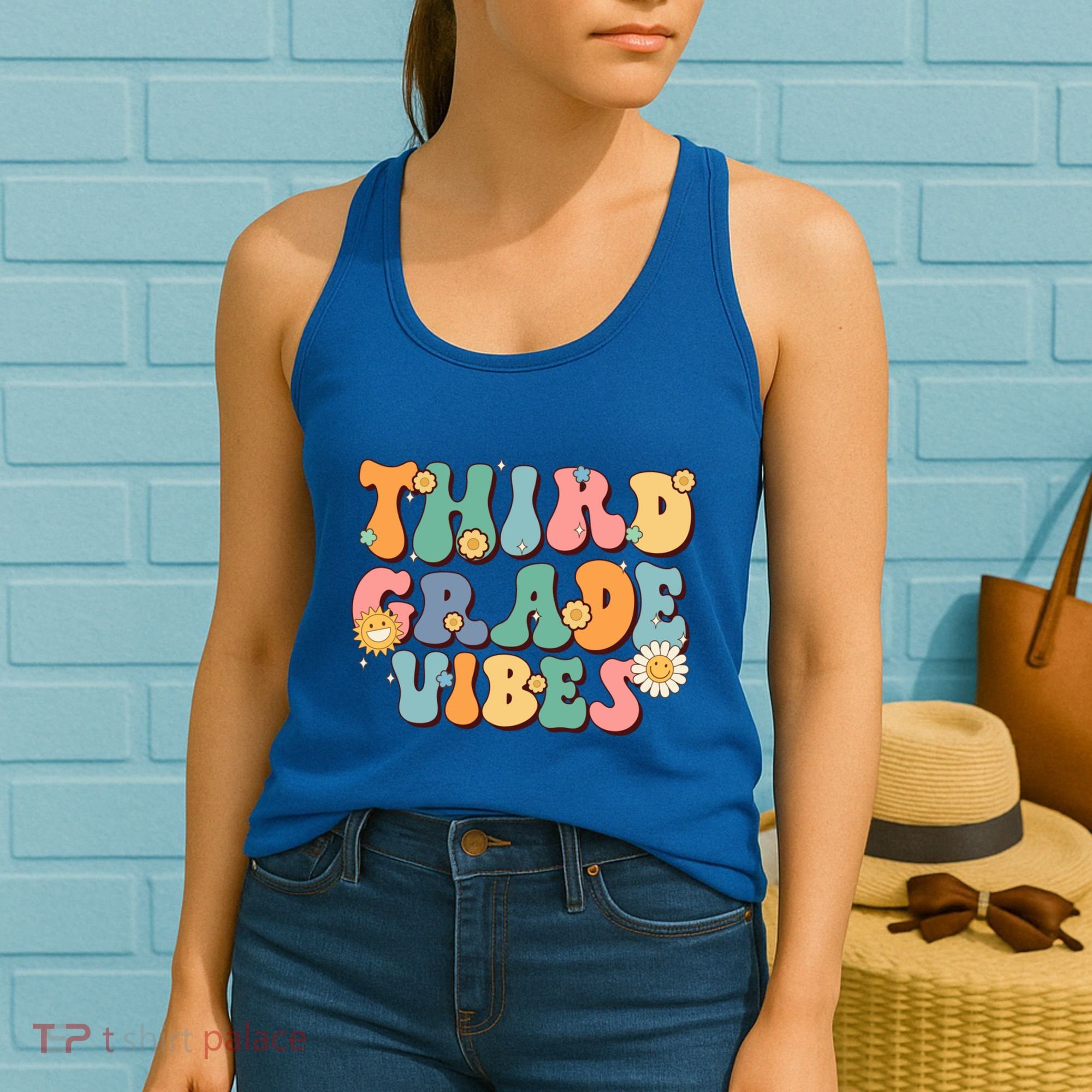 Hippie Third Grade Vibes Retro Groovy First Day Of School Great Gift Women's Tank Top