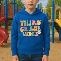 Hippie Third Grade Vibes Retro Groovy First Day Of School Great Gift Kids Hoodie thumb 2