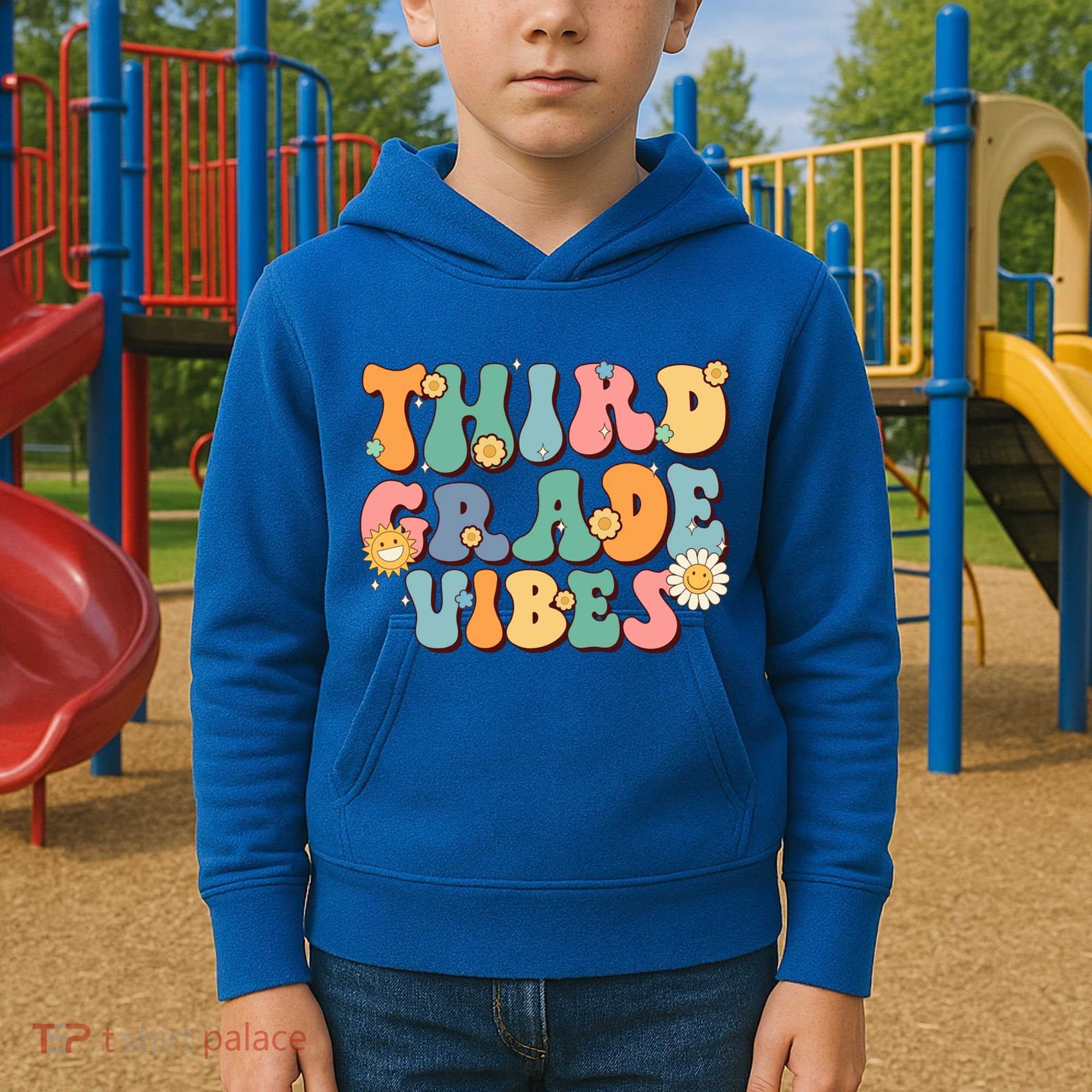 Hippie Third Grade Vibes Retro Groovy First Day Of School Great Gift Kids Hoodie