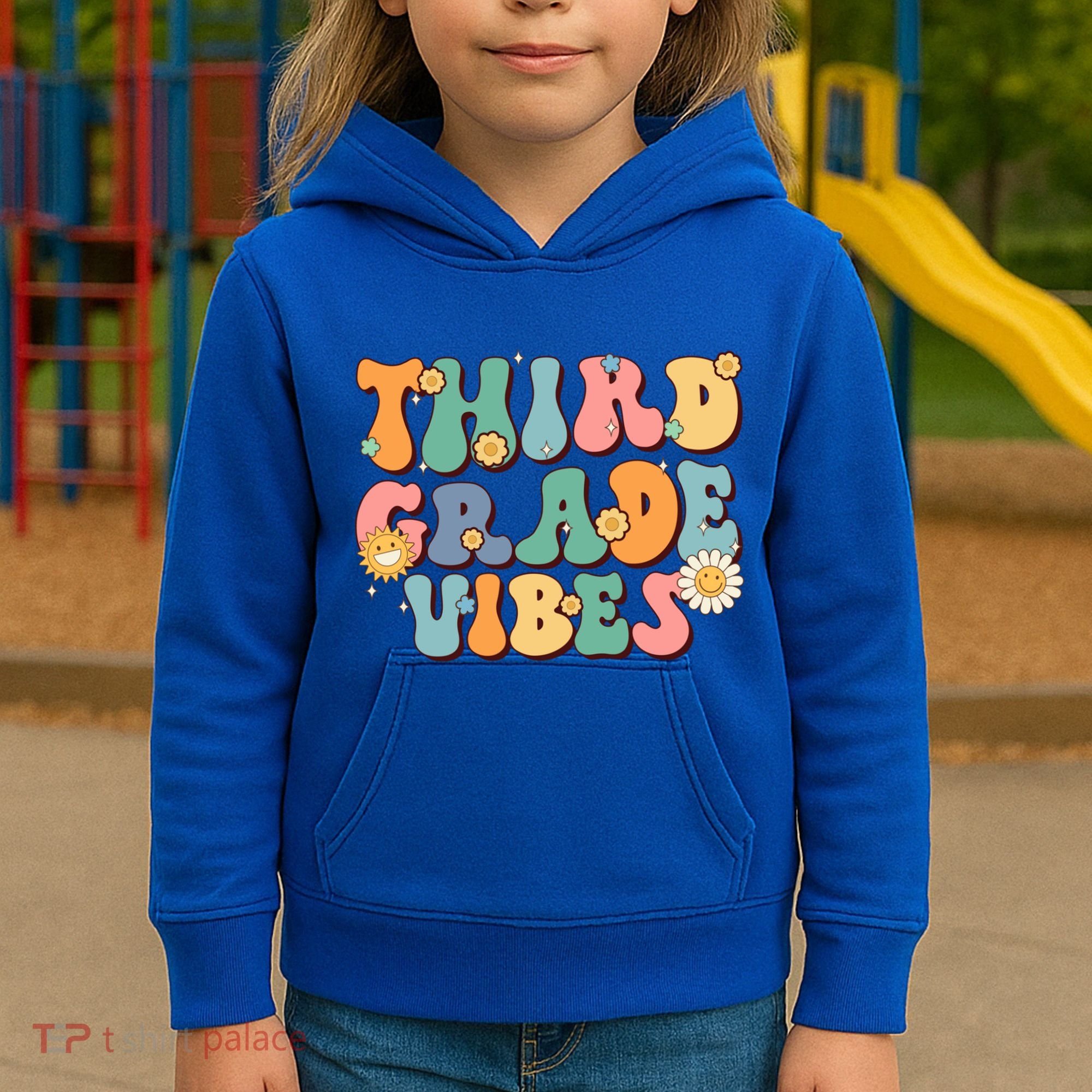 Hippie Third Grade Vibes Retro Groovy First Day Of School Great Gift Kids Hoodie