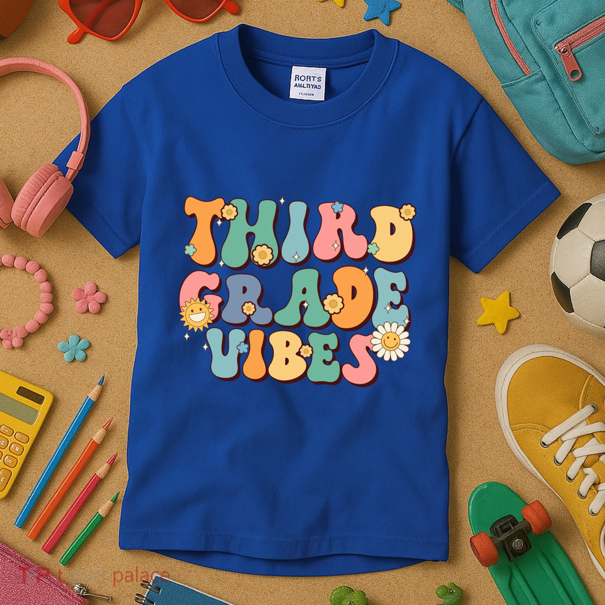 Hippie Third Grade Vibes Retro Groovy First Day Of School Great Gift Kids T-Shirt