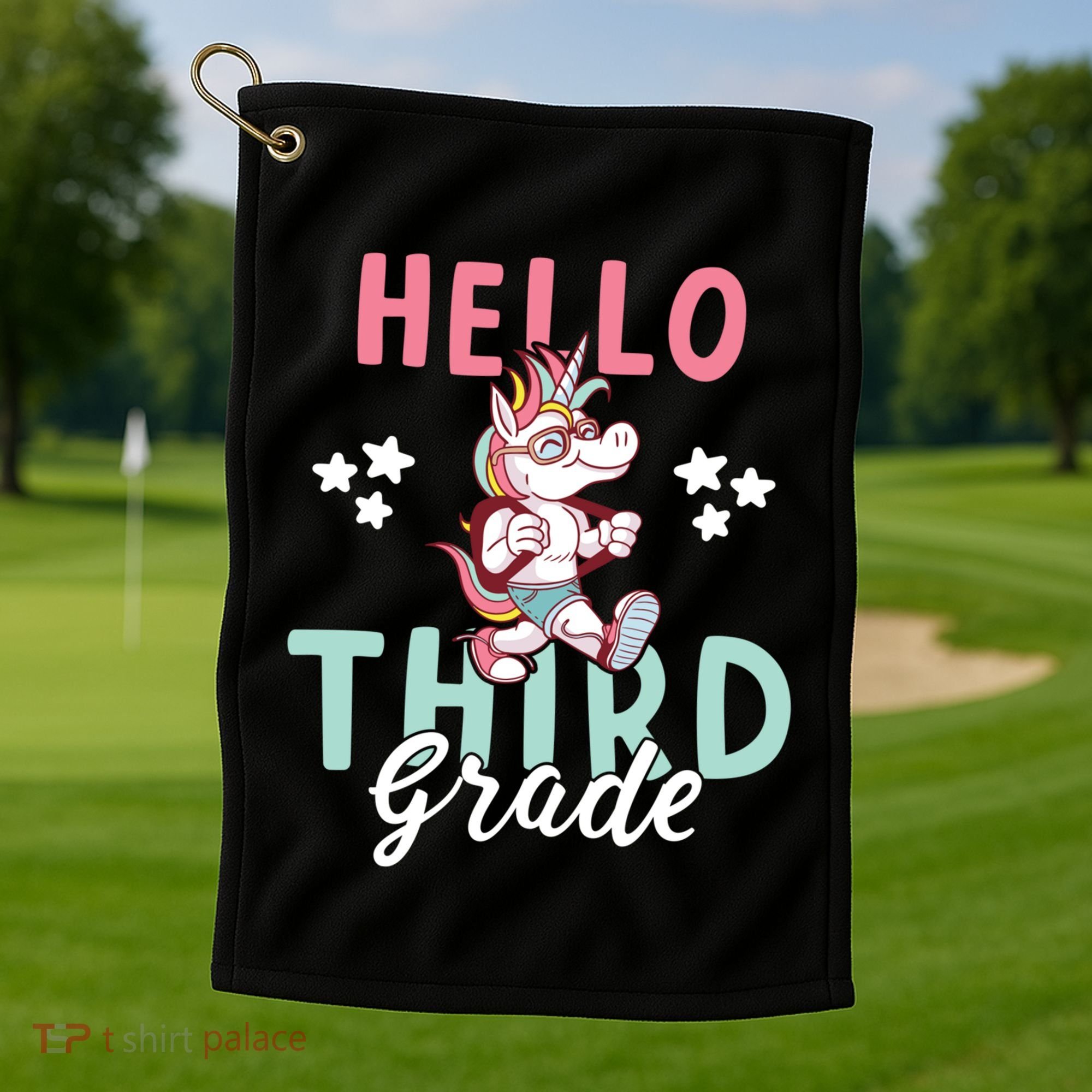 Hello Third Grade Unicorn And Teachers Gift Golf Towel