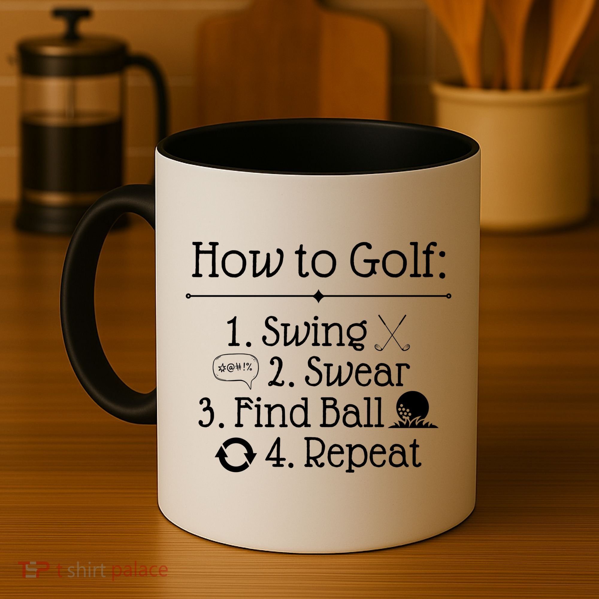 How To Golf Swing Swear Find Ball Repeat Funny Coffee Mug