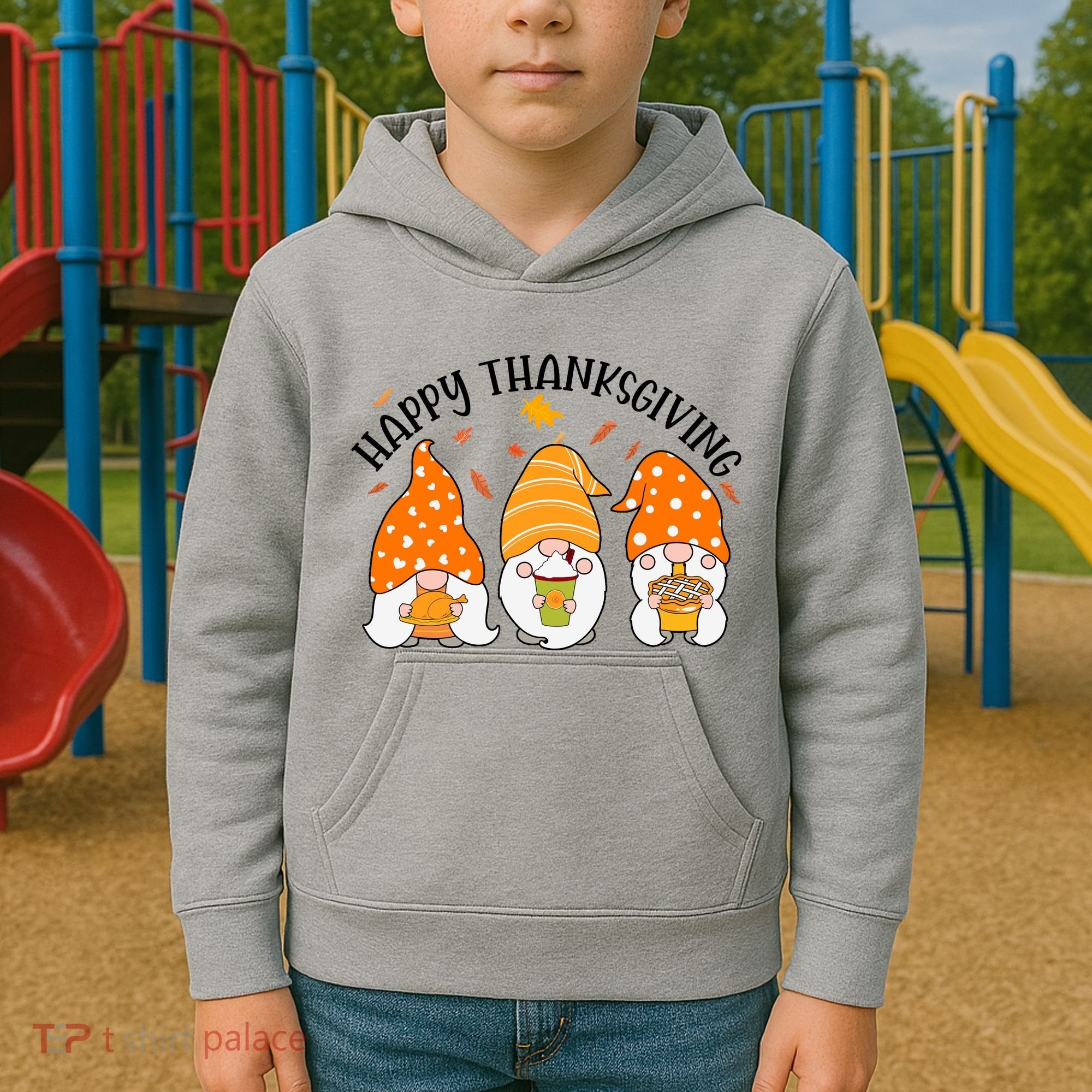 Happy Thanksgiving Gnome Festive Holiday Kids Hoodie