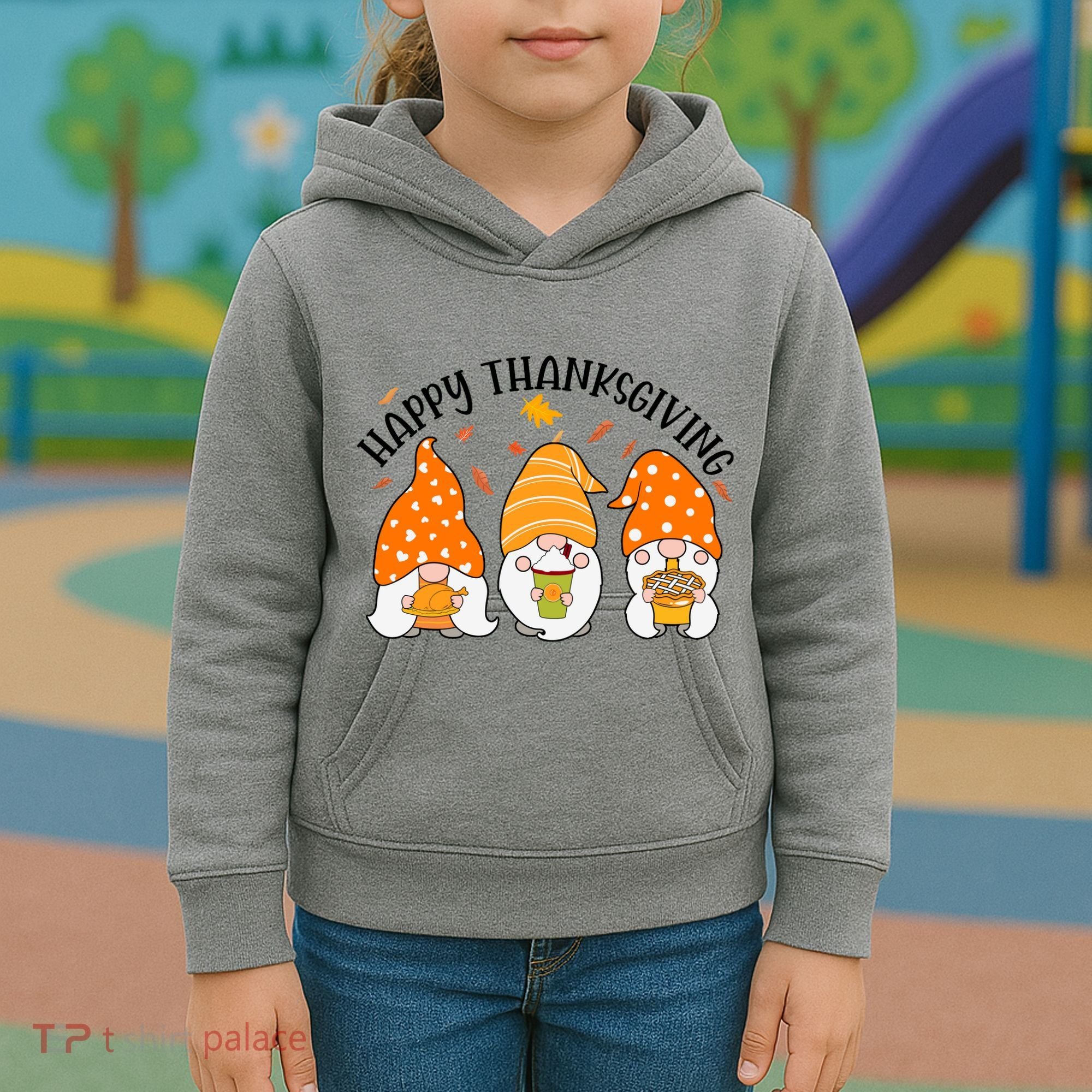 Happy Thanksgiving Gnome Festive Holiday Kids Hoodie