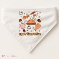 Happy Thanksgiving Groovy Family Thanksgiving Matching Outfits USA-Made Doggie Bandana thumb 0