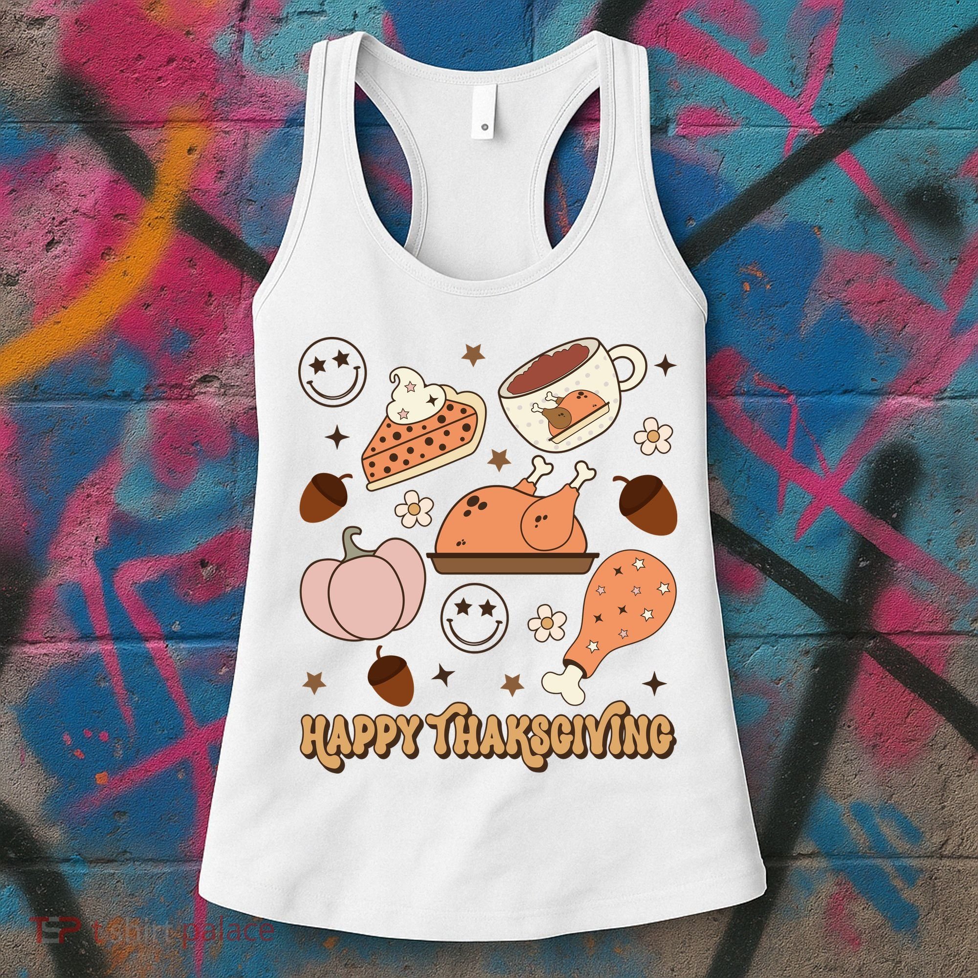 Happy Thanksgiving Groovy Family Thanksgiving Matching Outfits Women's Tank Top