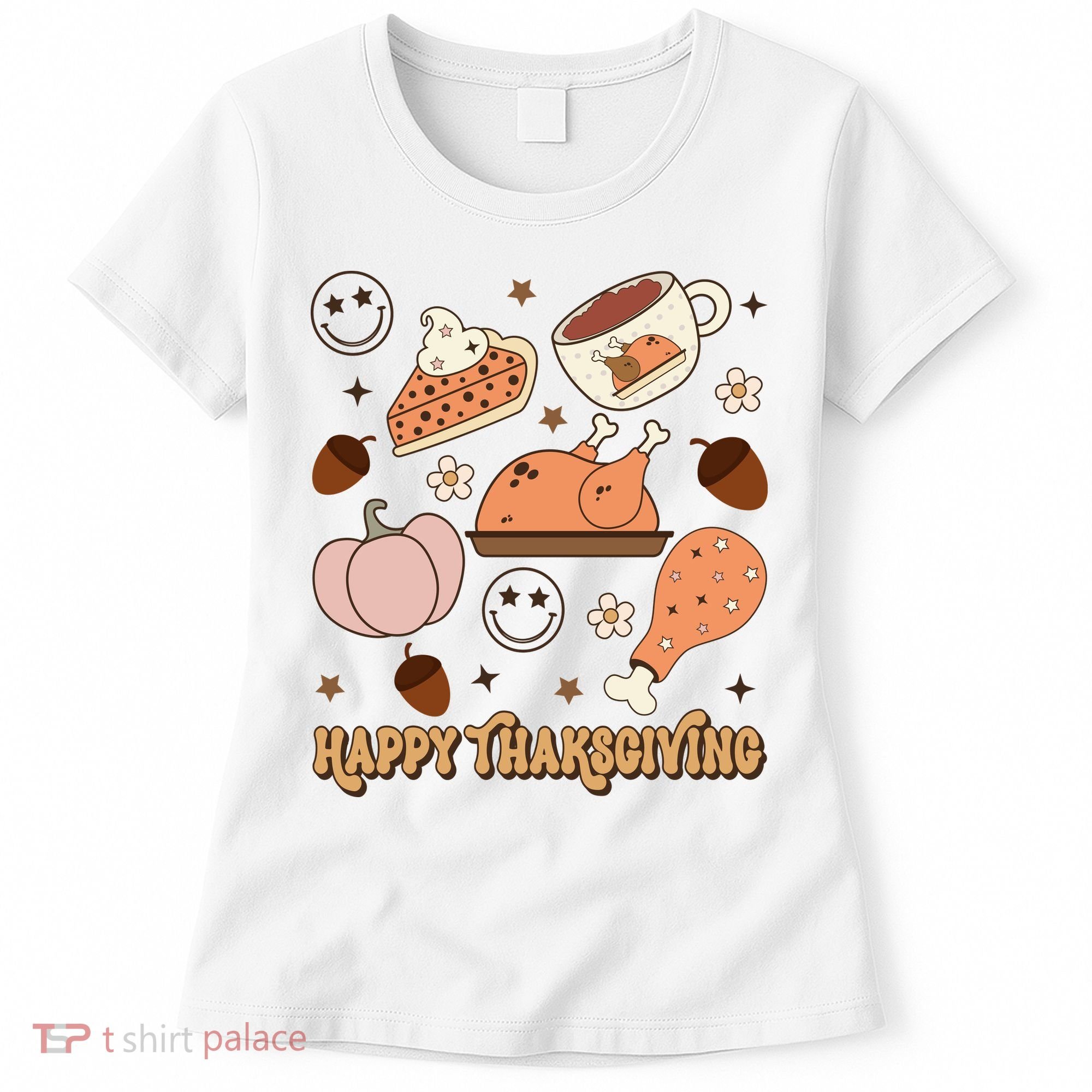 Happy Thanksgiving Groovy Family Thanksgiving Matching Outfits Women's T-Shirt